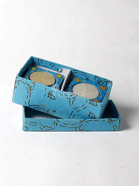 White Line With Turquoise Base Tea Light Holder